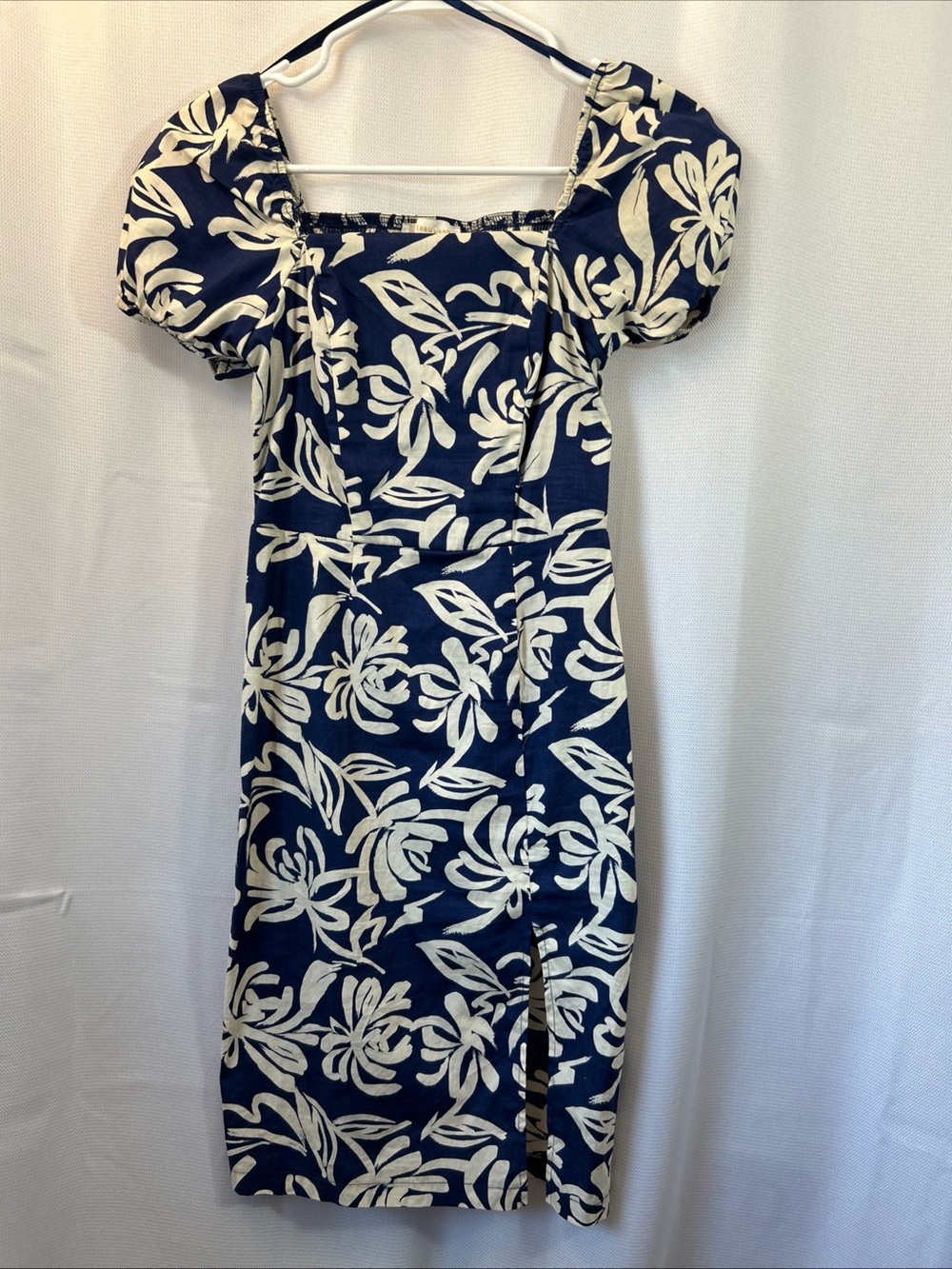 Monteau Navy & White Floral Puff-Sleeve Midi Dress